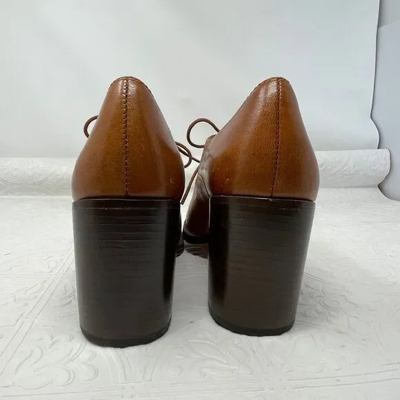 Patricia Nash Anna Brown Leather Lace Up Block Heel Oxford Pump Heels Size 8 - Picture 3 of 7